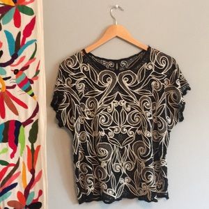 Vintage crochet embroidered top